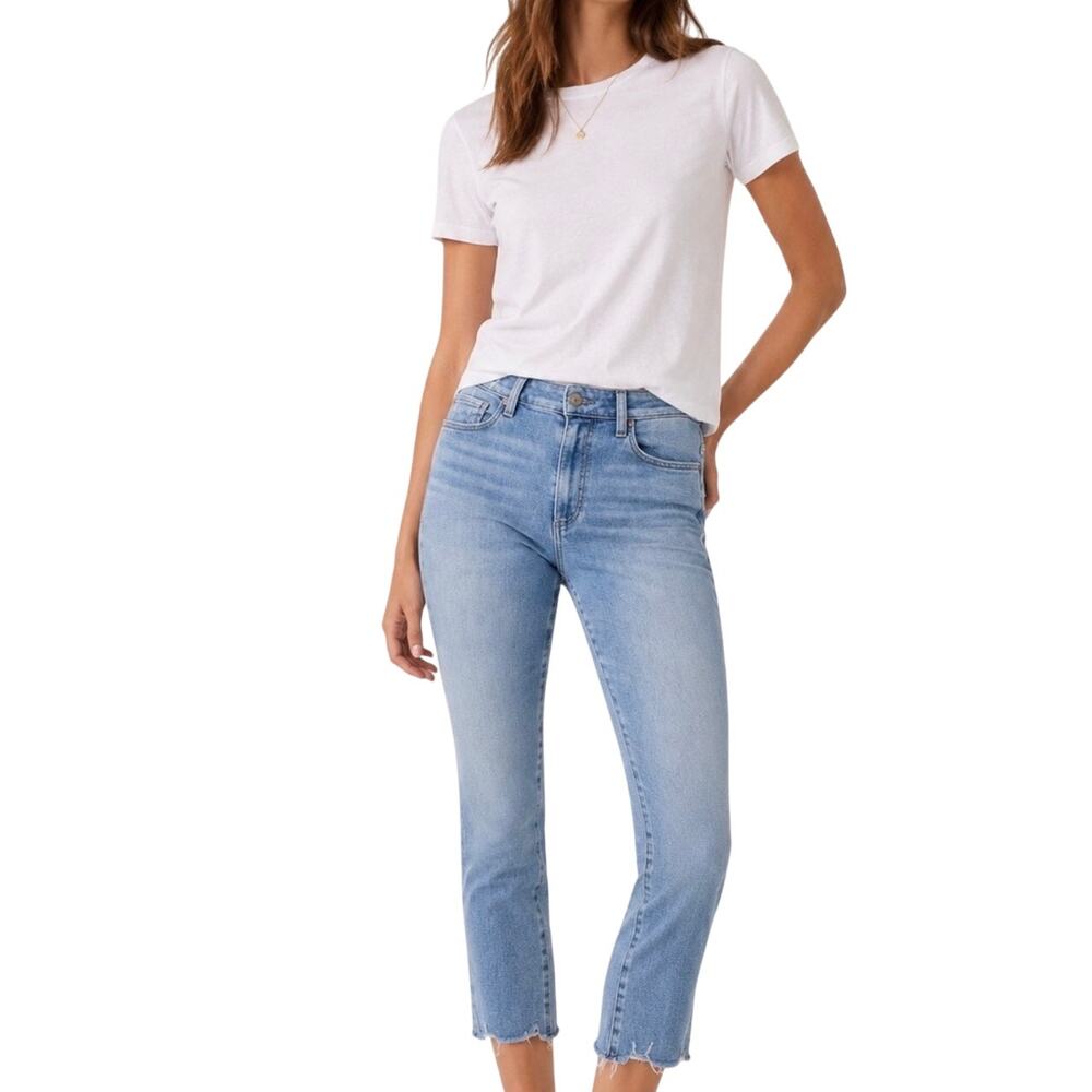 PAIGE Margot Crop Light Wash High Rise Jeans Raw Hem Size 28